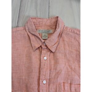 Island Republic Mens XL Salmon Pink 100% Linen Micro Check Button Down Shirt